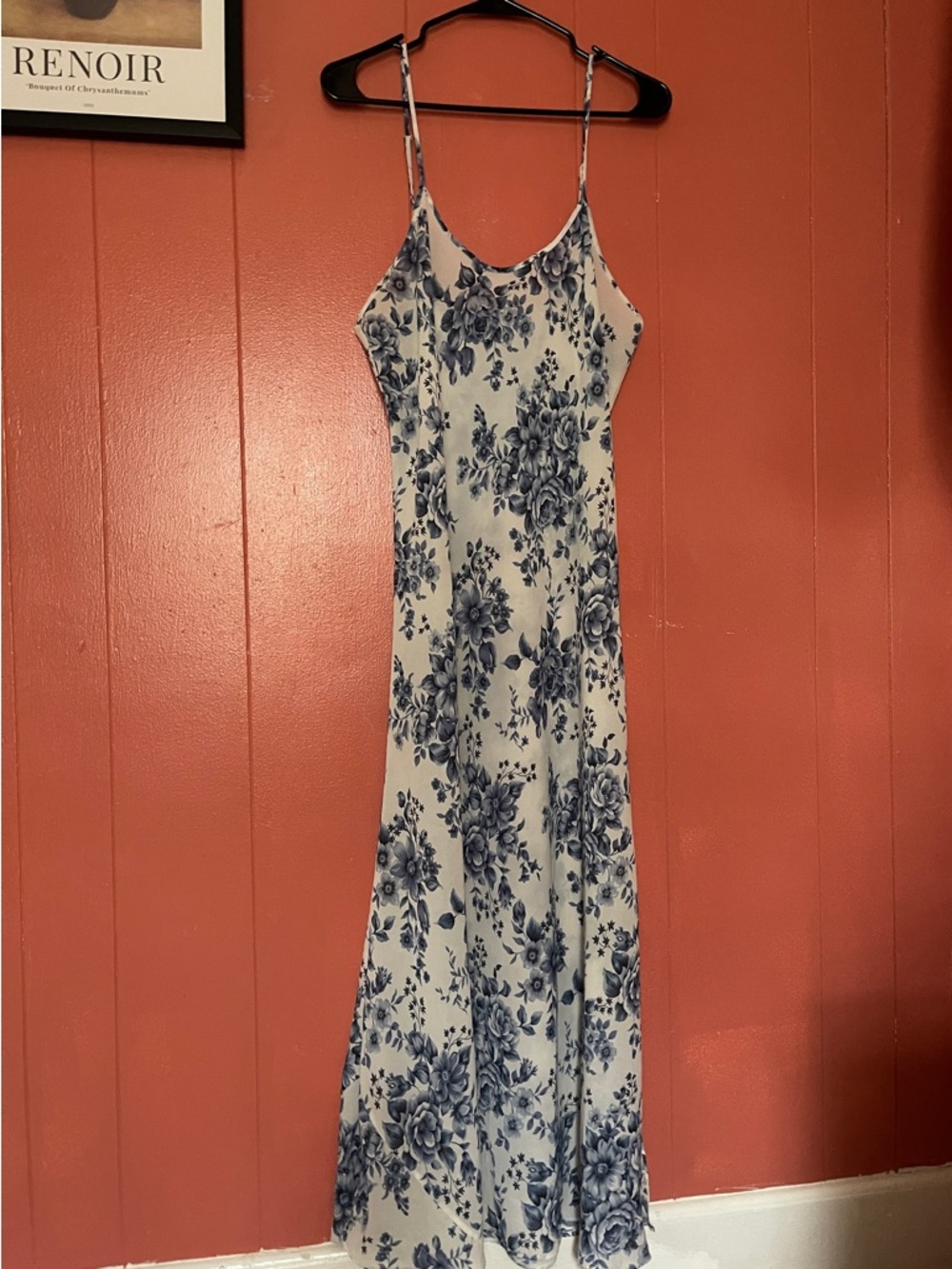 Floral Blue and White Spaghetti Strap Slip Dress